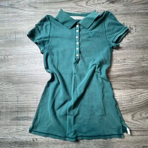 American Eagle Polo Shirt Womens Small Teal Green Short Sleeve Eagle Logo W24